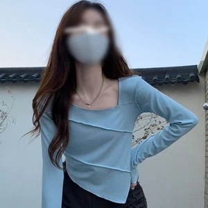 Solid Color Long Sleeve Top with Square Neck for Women Holiday and Home Use - Picture 1 of 7