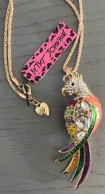 Collar Colgante Betsey Johnson Loro Tono Dorado Multicolor Estrás Declaración Foto 1 de 4