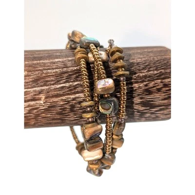 Silpada Designs Retired Bronze Abalone Shell Glass Brass Seed Bead Bracelet  - Image 1 of 3