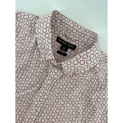 Camisa Michael Kors Para Hombres Rosa Estampado Círculo Manga Corta Abotonada XXL Calce Ajustado Foto 1 de 4