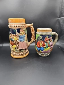 Vintage Set of 2 GERMAN STYLE Beer Cups Ceramic Stein Handmade  - Picture 1 of 7