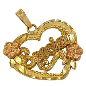 De colección Oro 14K Especial Corazón Colgante Dije Texto Palabra Escritura Madre Regalo Dinero Antiguo - Imagen 1 de 5
