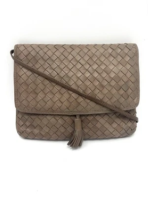 Bottega Veneta Intrecciato Leather 2-way Shldr/Crossbody Clutch Brown Tassel Bag - Image 1 of 4