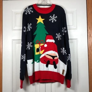 Tipsy Elves XL Santa In A Thong Ugly Christmas Sweater Snowflakes Tree Presents - Picture 1 of 5