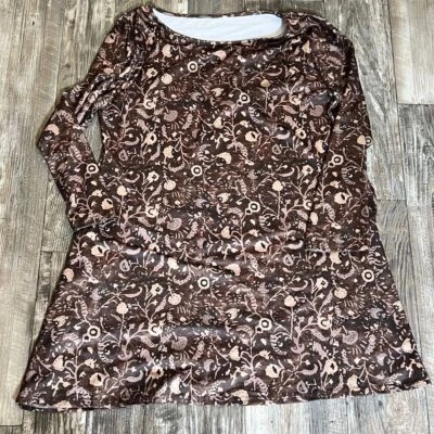 Long Sleeve Floral Print Brown Tunic Top Boho Botanical Pattern XXL - Image 1 of 4