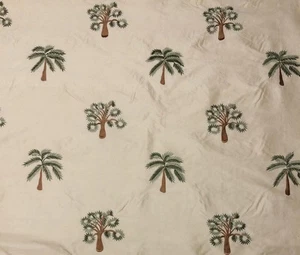DESIGNER PALM TREE BEIGE EMBROIDERED 100% SILK FABRIC 1.5 YARDS 54"W - Picture 1 of 5