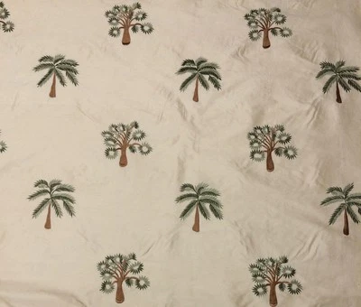 DESIGNER PALM TREE BEIGE EMBROIDERED 100% SILK FABRIC 1.5 YARDS 54"W - Image 1 of 4
