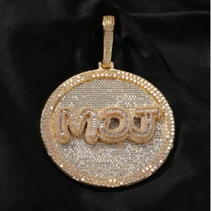 Hip Hop Custom A-Z Letters Large Disc Pendant Necklace Full Zircons Men Jewelry - Picture 1 of 15