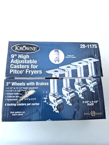 Krowne Metal 28-117S Set of 4 Adjustable Height Plate Casters with Brakes, 3" - Picture 1 of 3