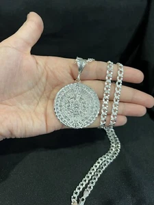 925 Sterling Silver Diamond Cut Aztec Mayan Calendar & Deck Curb Chain 22 24 30 - Picture 1 of 6