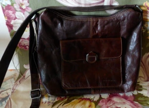 Jack Georges Brown Voyager Hobo Flap Pocket Buffalo Leather Shoulder bag MINT! - Picture 1 of 11