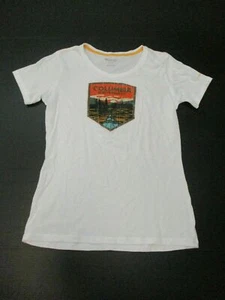 COLUMBIA Women's Size XS Logo Print White Soft Cotton Scoop Neck T-Shirt - Picture 1 of 7
