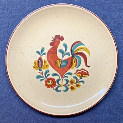 Taylor Smith & Taylor Rooster Bread Plates 6.75" w Red Trim Reveille Set of 4 - Image 1 of 4