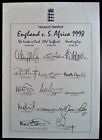 England V South Africa 1998, Texaco Trophy Official Cricket Autograph Team Sheet
