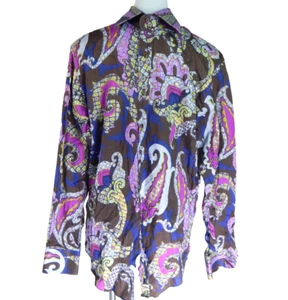 Camicia elegante uomo Etro Milano 41 viola marrone paisley stampa bottoni manica lunga - Foto 1 di 3