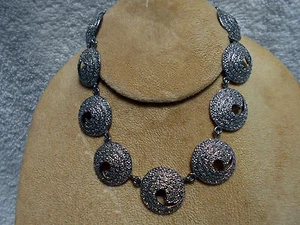 VTG Costume Jewelry Bold Choker Necklace Silvertone Yin Yang Egyptian Style - Picture 1 of 1