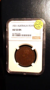 1921 Australia Penny NGC AU53 BN 1P Coin PRICED FOR QUICK SALE! - Picture 1 of 4