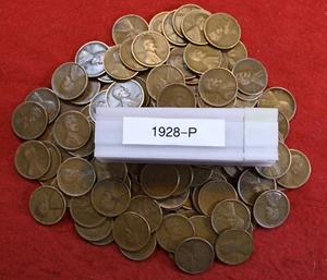 1928-P Lincoln Wheat Cent Penny 50 Coin roll Circulated - Picture 1 of 5