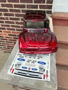 CUSTOM PAINTED RC BODY, X-MAXX, FORD F-100, CANDY APPLE RED CHROME FLAMES - Picture 1 of 11