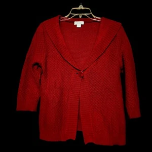 Red Cardigan Sweater One Button Closure Sailer Collar Size Small - Picture 1 of 5