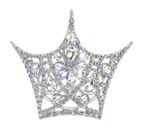 Spilla corona sfilata strass trasparenti nuova senza etichette per fascia, regalo buona fortuna - Foto 1 di 1