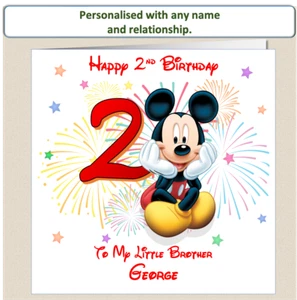 Personalised 2nd Birthday Card Mickey Mouse Son Grandson Nephew Brother Cousin - Picture 1 of 6