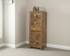 Cassettiera Tallboy Distressed Hardwood Effect Mango 5 Cassetto Stretto