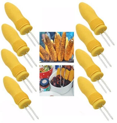 FIG & OLIVE 🔥8 Interlocking Corn Holders Stainless Steel Cob Forks Twin Prong Sweetcorn UK