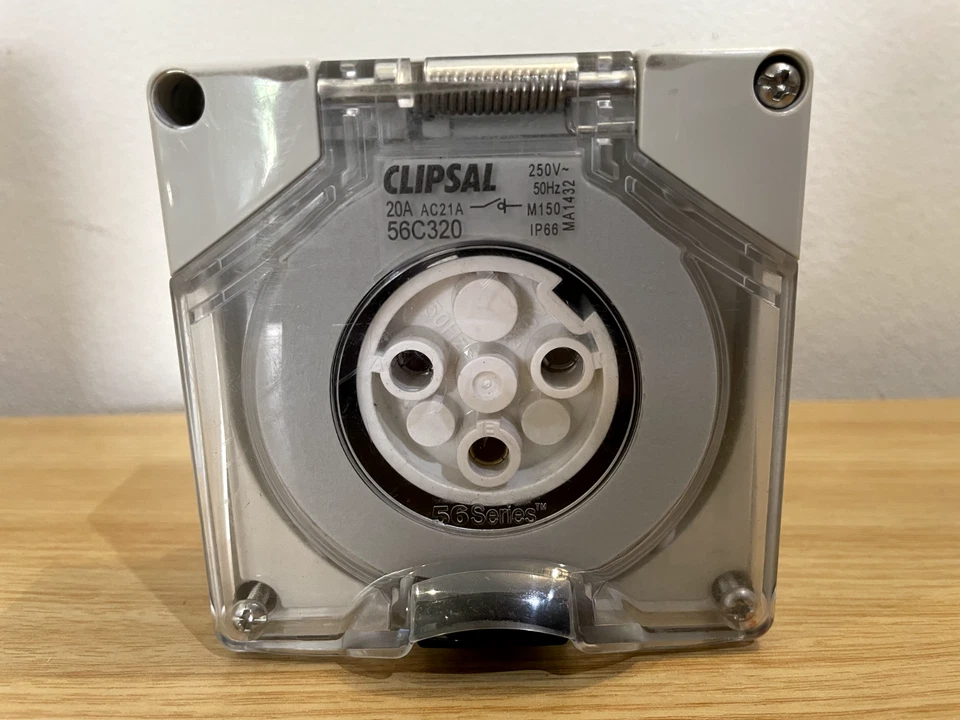 Clipsal Socket outlet 20A 56 Series 1 Pole Round 3 Pin Grey 56C320 - Image 1 of 4
