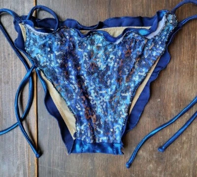 SOLO PARTE INFERIOR Traje de baño Ritchie vintage Bikini Traje de baño Azul Brillante Lentejuelas Y2K Foto 1 de 4