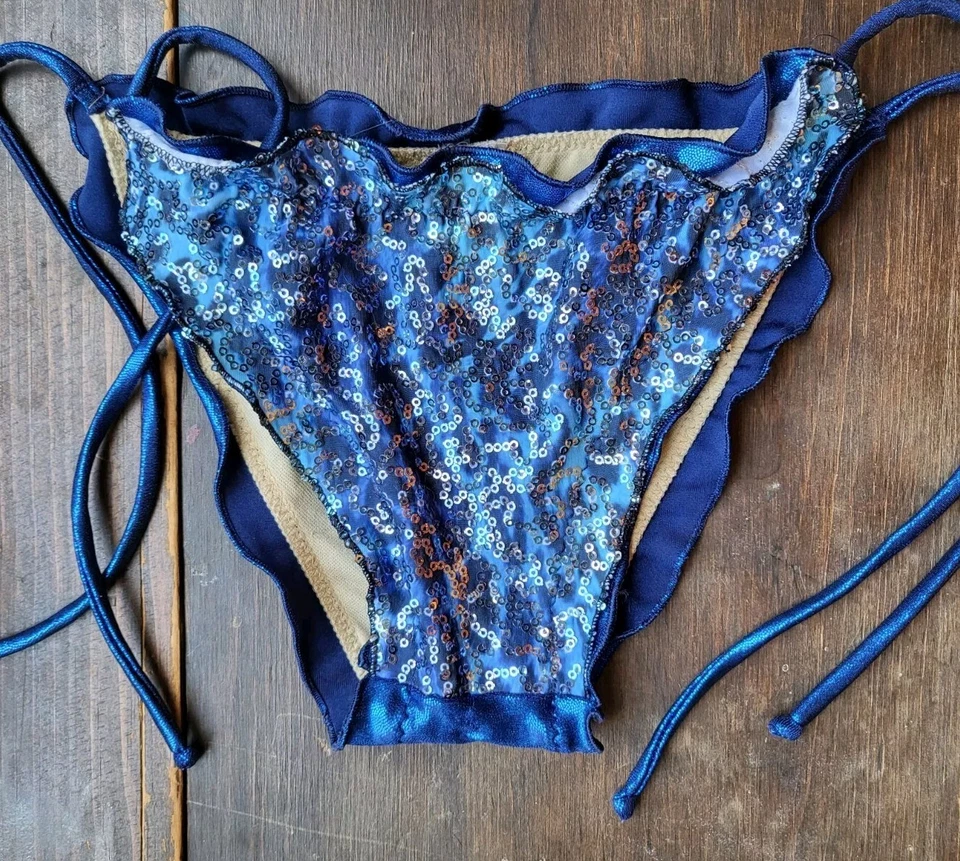 SOLO PARTE INFERIOR Traje de baño Ritchie vintage Bikini Traje de baño Azul Brillante Lentejuelas Y2K Foto 1 de 4