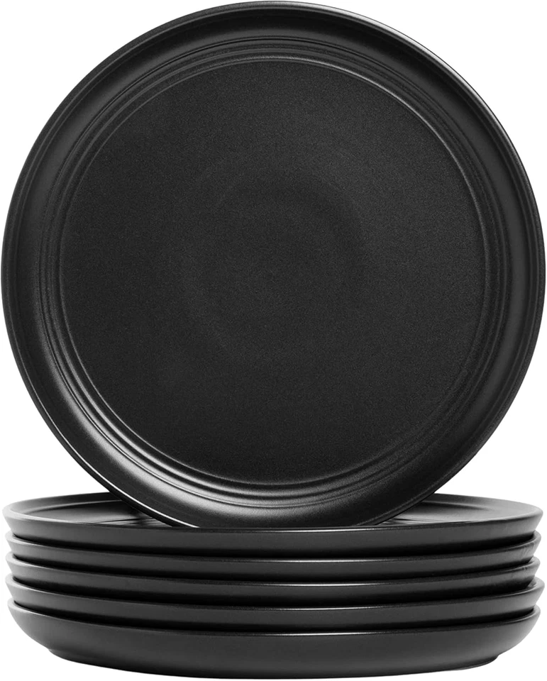Double Line 8.25" Salad Plate, Set of 6, Matte Black - Image 1 of 4