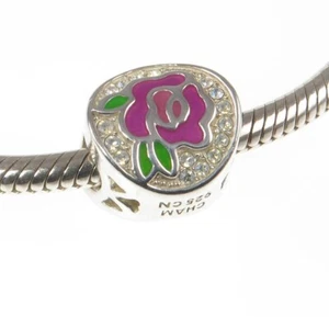 BNWOT Chamilia 925 silver & crystal PERFECT ROSE charm bead, garden mother's day - Picture 1 of 6