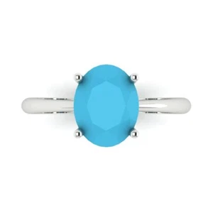 2.5Ct Oval Cut Simulated Turquoise Solitaire Engagement Ring, 14K White Gold - Picture 1 of 11