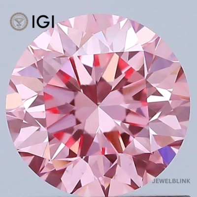 IGI Certified 0.90 Carat VS1 Round Cut Fancy Vivid Pink CVD Lab Grown Diamond - Image 1 of 4
