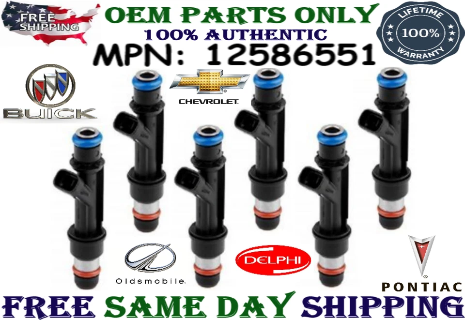 6x Delphi 2000-2004 Oldsmobile Alero 3.4L V6 Genuine Flow Matched Fuel Injectors - Image 1 of 1