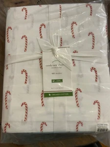 NWT Pottery Barn Organic Cotton Full Sheet Set-XMAS Candy Canes - Picture 1 of 3