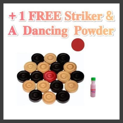 Wooden Carrom Coins Set quality-Smooth (20 Pcs) +1 Free Striker&1 Dancing Powder - image 1 of 4