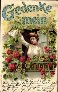 Litho Gedenke mein, Winkende Frau, Blumen - 4867686 - Picture 1 of 2