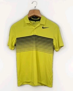 Polo Nike Para Hombres Dri-fit Amarillo Velocidad Rayas Negro Swoosh Talla Mediana Ajuste Regular  - Imagen 1 de 4