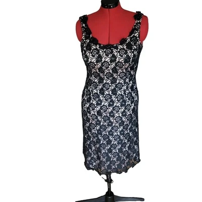 JS Boutique black cream lace scoop neck sleeveless midi dress, size 12 - Image 1 of 4