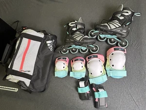 Women's Rollerblade Bundle Zetrablade Size 7 Skates + Pads (M) + Adidas Gym Bag - Picture 1 of 16