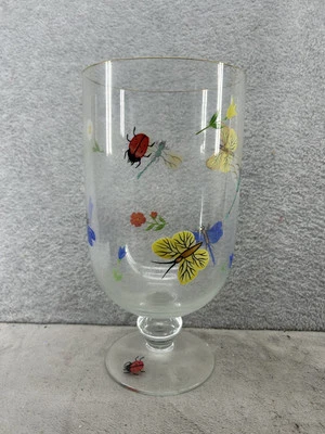 Sticla Hand Painted Glass Pedestal Hurricane Candle Holder-dragonfly/butterflies - Image 1 of 4