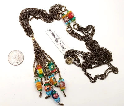 COLAR BORLA CORRENTE 32” VIDRO MILLEFIORI ROMANCE DOCE NOVO COM ETIQUETAS ~~FEITO NOS EUA~~ - Imagem 1 de 4