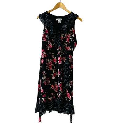Vestido Casa Blanca Mercado Negro Floral Estampado Lunares Volantes Talla 10 Foto 1 de 4