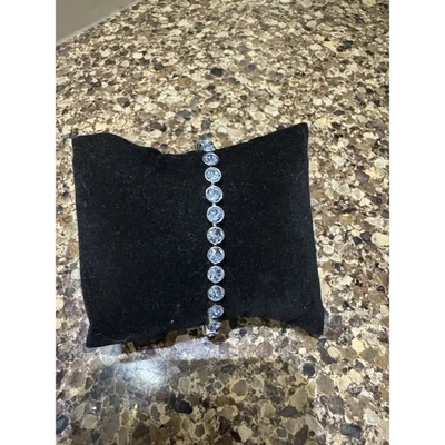 Mini pulsera de hielo con zafiro claro de cristal Touchstone chapada en rodio NUEVA 7,25" Foto 1 de 4