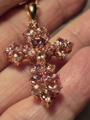 Винтажное ожерелье из чистого серебра с розовым цветом и прозрачным камнем - Изображение 1 из 4