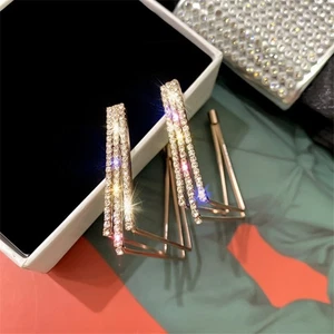 Pendientes de aro cuadrados de moda en capas modernos de cristal dorado geométrico para fiesta de moda - Imagen 1 de 6