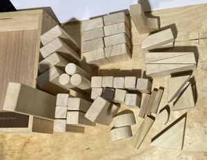 49 Wooden Unit Kids Toy Building Blocks - 16 Shapes 1.5-11.0" Natural Wood & Box - Picture 1 of 2