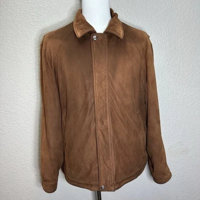 Chaqueta de Cuero Claiborne Para Hombre Talla US XL Marrón Tabaco Gamuza Cremallera Foto 1 de 4